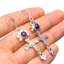 StarGems® Natural Amethyst Handmade Unique Cross Shape 925 Sterling Silver Earrings 2" X4752