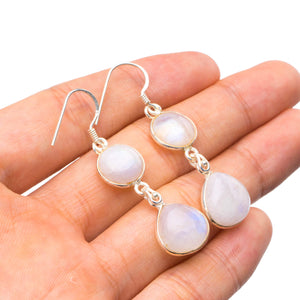 StarGems  Natural Rainbow Moonstone Handmade Unique 925 Sterling Silver Earrings 1.75" Y1446