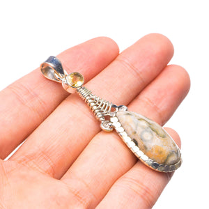 StarGems® Natural Ocean Jasper and Citrine Handmade Boho 925 Sterling Silver Pendant 2" T0449