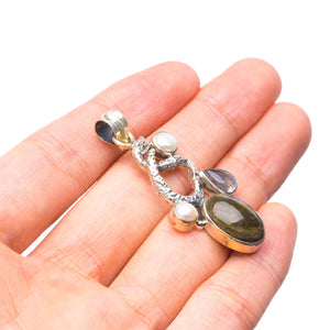 StarGems® Natural Labradorite and River Pearl Handmade Mexican 925 Sterling Silver Pendant 1 3/4" T0311