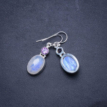 StarGems  Natural Rainbow Moonstone and Amethyst Handmade Unique 925 Sterling Silver Earrings 1.5" X4569