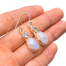 StarGems  Natural Rainbow Moonstone and Blue Topaz Handmade Unique 925 Sterling Silver Earrings 1.25" X4383