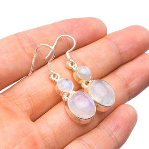 StarGems  Natural Rainbow Moonstone Handmade Unique 925 Sterling Silver Earrings 1.5" X4454