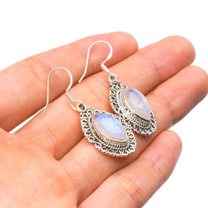 StarGems® Natural Rainbow Moonstone Handmade Unique 925 Sterling Silver Earrings 1.5" Y0628