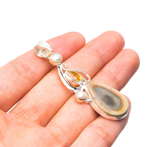 StarGems® Natural Imperial Jasper,Citrine and River Pearl Unique Heart Shape 925 Sterling Silver Pendant 2 1/4" T1393