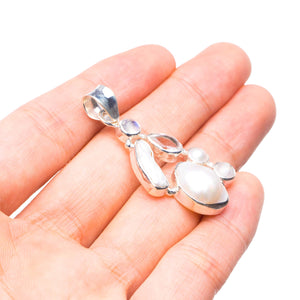 StarGems  Natural River Pearl,Biwa Pearl,White Topaz and Moonstone 925 Silver Pendant 1 3/4" T0530