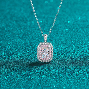 StarGems  Double-Layer Pink Radiant Cut 1ct Moissanite 925 Silver Platinum Plated Necklace 40+5cm NX094