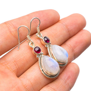 StarGems  Natural Rainbow Moonstone and Amethyst Handmade Unique 925 Sterling Silver Earrings 1.75" X4206