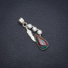 StarGems  Natural River Pearl and Chrysocolla Punk Style Vintage Leaf Shape 925 Sterling Silver Pendant 2" S1071