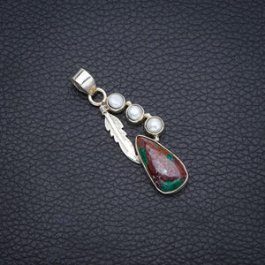 StarGems  Natural River Pearl and Chrysocolla Punk Style Vintage Leaf Shape 925 Sterling Silver Pendant 2" S1071