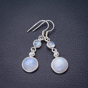 StarGems® Natural Rainbow Moonstone Handmade 925 Sterling Silver Earrings 1.5" D7288