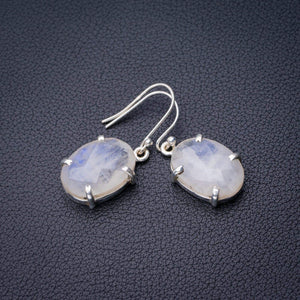 StarGems® Natural Rainbow Moonstone Handmade 925 Sterling Silver Earrings 1.25" D7388