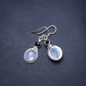 StarGems  Natural Rainbow Moonstone and Amethyst Handmade Unique 925 Sterling Silver Earrings 1.5" X4759