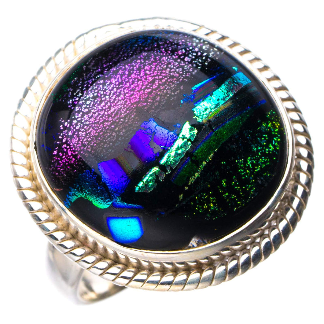 StarGems  Natural Rainbow Dichroic Glass Handmade 925 Sterling Silver Ring 4.75 D7974