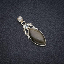 StarGems® Natural Black Cat Eye and Green Amethyst Punk Style 925 Sterling Silver Pendant 2" S1224