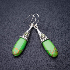 StarGems  Natural Copper Turquoise And Peridot Handmade 925 Sterling Silver Earrings 2" D6723