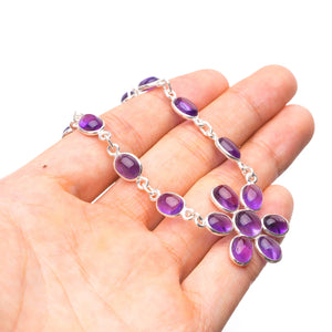 StarGems  Natural Amethyst Handmade Unique Flower Shape 925 Sterling Silver Necklace 17.75" Y3484