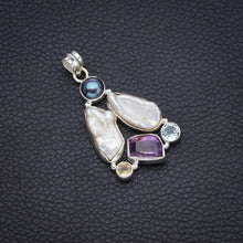 StarGems  Natural Biwa Pearl,Amethyst,Blue Topaz,Citrine and River Pearl 925Sterling Silver Pendant 2" S0289