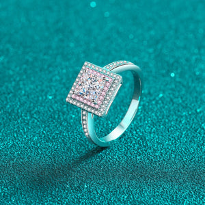 StarGems  Princess Cut Pink Triple Layer Four Prong 1ct Moissanite 925 Silver Platinum Plated Ring RX009