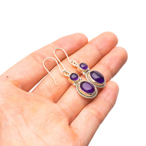 StarGems  Natural Amethyst Handmade Unique 925 Sterling Silver Earrings 1.5" Y3786