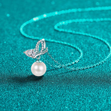 StarGems  8mm River Pearl Butterfly 0.56cttw Moissanite 925 Silver Platinum Plated Necklace 40+5cm NX086