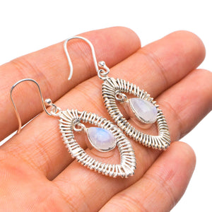 StarGems  Natural Rainbow Moonstone Handmade Unique Eye Shape 925 Sterling Silver Earrings 1.75" X4281