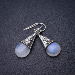 StarGems® Natural Rainbow Moonstone Handmade 925 Sterling Silver Earrings 1.5" D7237