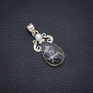 StarGems  Natural Septarian Geode and River Pearl Boho Style 925 Sterling Silver Pendant 2" S0428