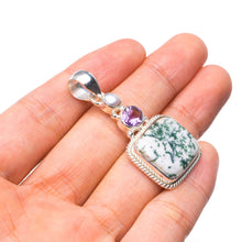 StarGems® Natural Moss Agate,Amethyst and River Pearl 925 Sterling Silver Pendant 1 3/4" T0222