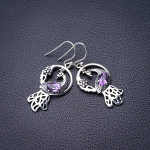 StarGems  Natural Amethyst Peacock Handmade 925 Sterling Silver Earrings 1.75" D6807