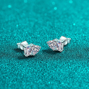 StarGems® Emerald Cut Heart 2ct×2 Moissanite 925 Silver Platinum Plated Stud Earrings EX021