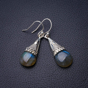 StarGems  Natural Blue Fire Labradorite Handmade 925 Sterling Silver Earrings 1.5" D7741