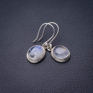 StarGems® Natural Rainbow Moonstone Handmade 925 Sterling Silver Earrings 1.5" D7393