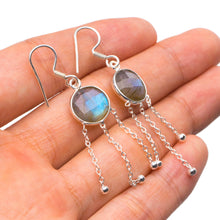 StarGems  Natural Labradorite Handmade Unique Tassel Shape 925 Sterling Silver Earrings 1.75" X4322