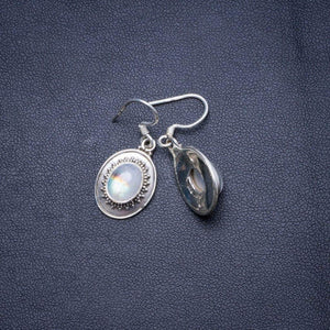 StarGems  Natural Rainbow Moonstone Handmade Unique 925 Sterling Silver Earrings 1.25" X4662