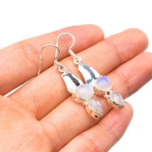 StarGems  Natural Rainbow Moonstone Handmade Unique 925 Sterling Silver Earrings 1.75" Y1699