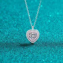 StarGems® Double-Layer Heart-Shape Pink 1ct Moissanite 925 Silver Platinum Plated Necklace 40+5cm NX031