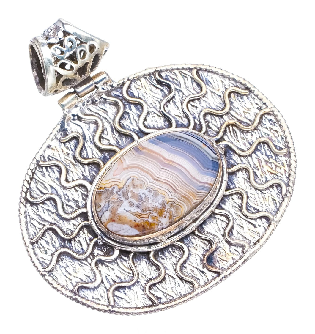 StarGems  Natural Crazy Lace Agate Handmade Unique 925 Sterling Silver Pendant 1 1/2