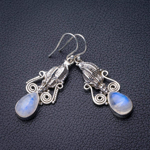 StarGems® Natural Rainbow Moonstone Conch Handmade 925 Sterling Silver Earrings 1.75" D7230