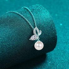 StarGems  8mm River Pearl Butterfly 0.56cttw Moissanite 925 Silver Platinum Plated Necklace 40+5cm NX086