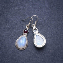 StarGems  Natural Rainbow Moonstone and Amethyst Handmade Unique 925 Sterling Silver Earrings 1.75" X4206