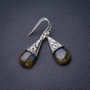 StarGems® Natural Blue Fire Labradorite Handmade 925 Sterling Silver Earrings 1.5" D7738