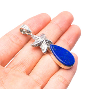 StarGems  Natural Lapis Lazuli Starfish Handmade Vintage Starfish Shape 925 Sterling Silver Pendant 2" T2275