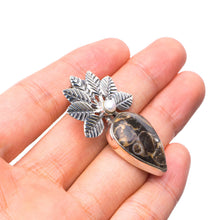 StarGems  Natural Turritella Agate and River Pearl Leaf Handmade Vintage Leaf Shape 925 Sterling Silver Pendant 1 1/2" T2075