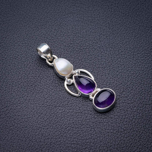 StarGems® Natural Amethyst And River Pearl Handmade 925 Sterling Silver Pendant 1.75" D6186