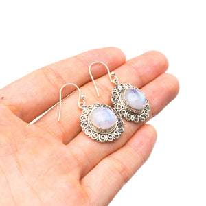 StarGems  Natural Rainbow Moonstone Handmade Unique 925 Sterling Silver Earrings 1 1/4" Y2197