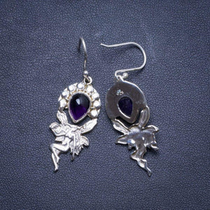 StarGems  Natural Amethyst Handmade Unique Fariy Shape 925 Sterling Silver Earrings 1.75" X4225