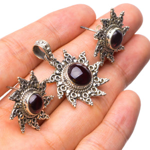 StarGems  Natural Amethyst Handmade Boho 925 Sterling Silver Jewelry Set, Earrings Stud:3/4" Pendant:1 1/4" T8889