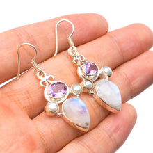 StarGems  Natural Rainbow Moonstone,Amethyst River Pearl Handmade Unique 925 Sterling Silver Earrings 1.75" X4497