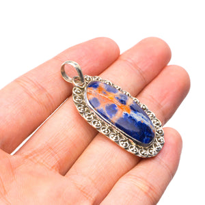 StarGems® Natural Navy Sodalite Handmade Unique 925 Sterling Silver Pendant 1 3/4" T2158